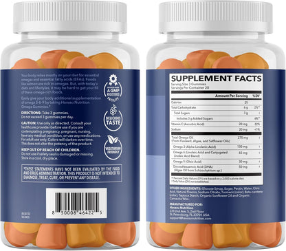 Omega 3 6 9 Gummies with DHA, Plant-Based Omega 3 Gummies for Adults, 60ct - Omega 3 6 9 + DHA Gummies, Fish Oil Alternative for Adults with DHA from Algae, Lemon and Orange Flavors, 20 Servings