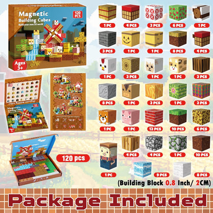 GraceDuck 120 PCS Magnetic Blocks - Magnetic Building Blocks, Magnetic Farm Animal Homes Stacking Magnets for Kids, STEM Montessori Sensory Toys for Kids 3+ Boys and Girls Christmas Birthday Gifts