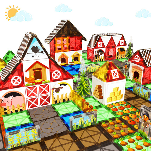 Magnetic Tiles Farm Animal Toys Set for Toddles Kids, Montessori STEM Toys for 3+ Year Old Boys Girls, Magnetic Building Blocks, Construction Sensory Magnets Games Educational Birthday Toys Gifts