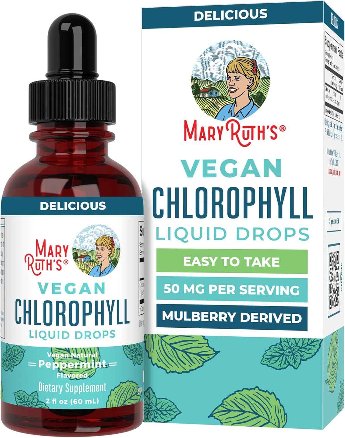 MARYRUTH'S Chlorophyll Liquid Drops - Clean Label Project Certified - Vegan - Non-Diluted Liquid Chlorophyll - Mulberry Derived Supplement for Ages 14+ - Non-GMO - Delicious Minty Flavor - 2 Fl Oz