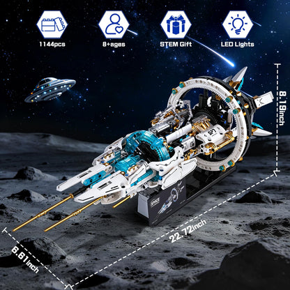 Spaceship Building Set for kids, Space Building Blocks with Light & Motor