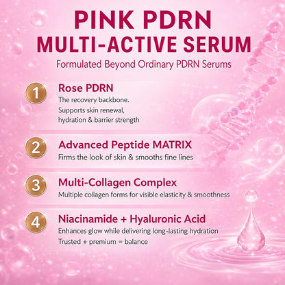 PDRN Pink Peptide Serum - 100% Natural, Vegan PDRN Serum (1 fl oz, 30ml) - Multi-Peptide & Hyaluronic, Skin Barrier Support, Wrinkle & Pore Care, Firming, Hydration Glow, Rose PDRN (Sodium DNA)