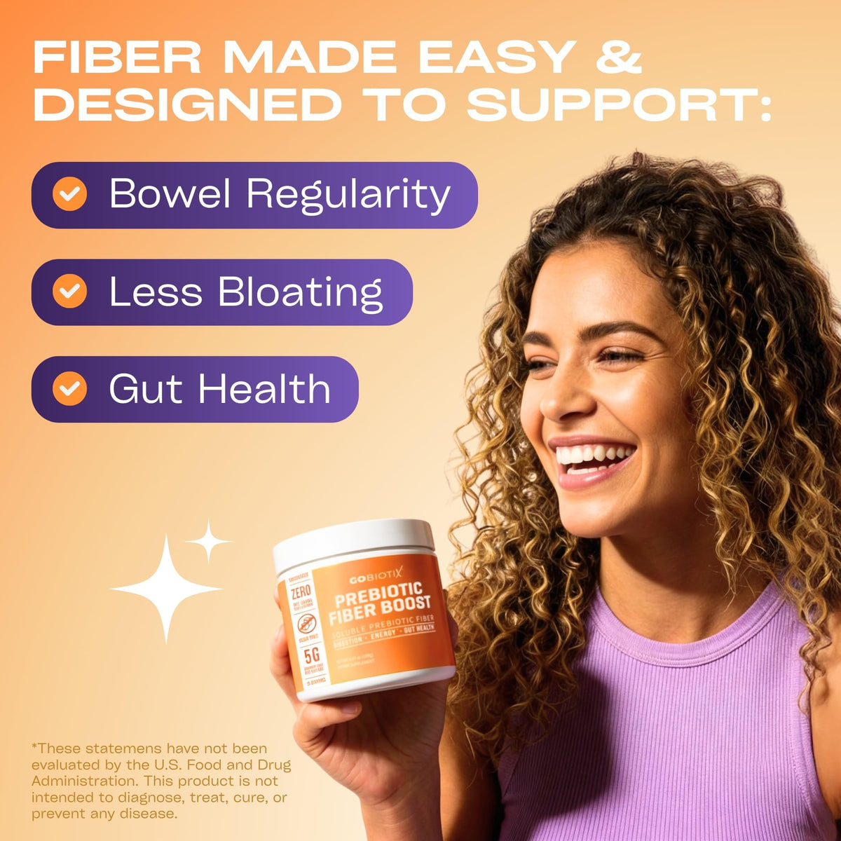 GOBIOTIX Fiber Supplement Powder with Prebiotics for Digestive Health and GLP-1 Support, Soluble Fiber for Gut Health & Debloat, Keto, Vegan, Gluten & Sugar Free, 35 Servings (1 Pack)