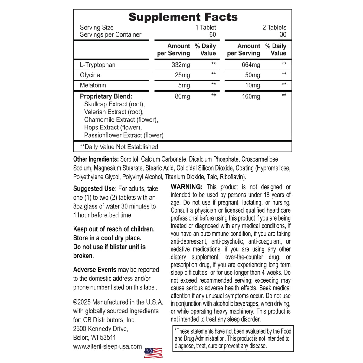 Alteril - Sleep Aid All Natural - 60 Tablets