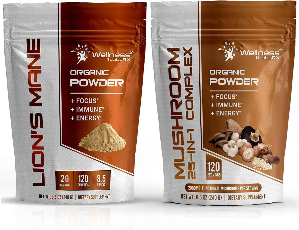 WELLNESS LABSRX Lions Mane Powder 2000mg - Mushroom Powder 25 in 1 2000mg - Bundle