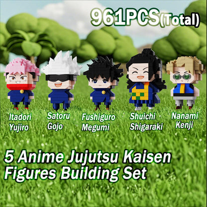 5 JJK Jujutsu Battle Figures Building Blocks Set, 2IN1 Sitting&Standing Cute Popular Spell Kaisen Characters Brick Micro Headz, Japanese Manga Merch Ideal Valentine's Day Gift for Adult Teen 961PCS