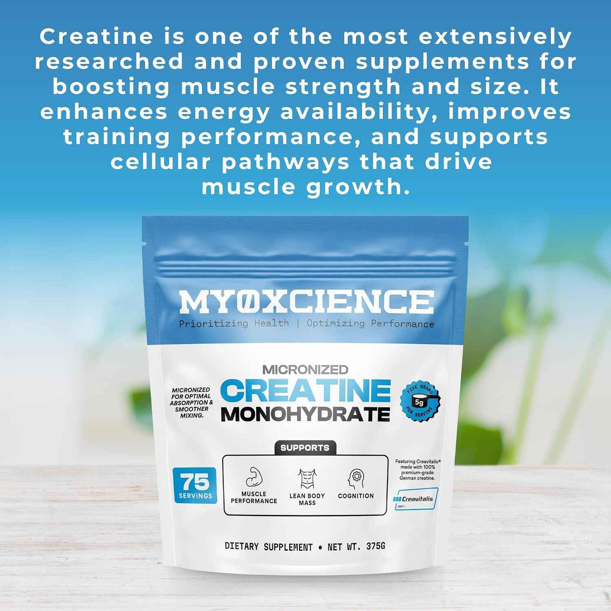 MYOXCIENCE Micronized Creavitalis Creatine - The World’s Purest Micronized Form of Creatine Monohydrate - Supports Muscle Performance, Lean Body Mass, & Cognition - 75 Servings