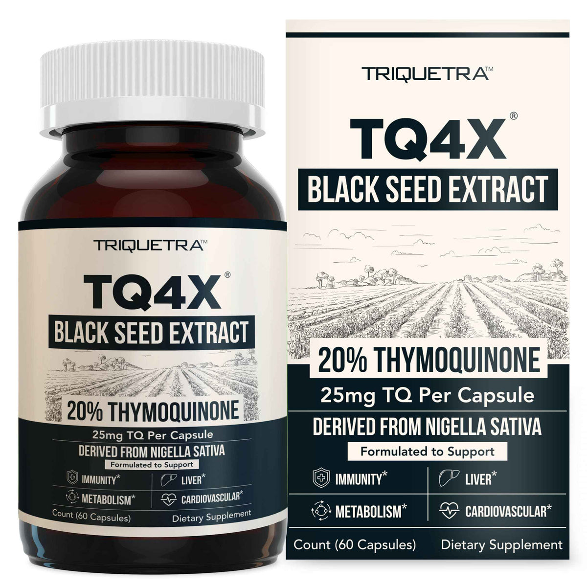 20% Thymoquinone Black Seed Oil Extract Capsules - TQ-Advanced 4X: Potent Thymoquinone Concentration Available - 60:1 Concentrate from Nigella Sativa, Raw Form, Vegan, Glass Bottle (120 Capsules)