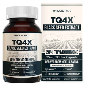 20% Thymoquinone Black Seed Oil Extract Capsules - TQ-Advanced 4X: Potent Thymoquinone Concentration Available - 60:1 Concentrate from Nigella Sativa, Raw Form, Vegan, Glass Bottle (120 Capsules)