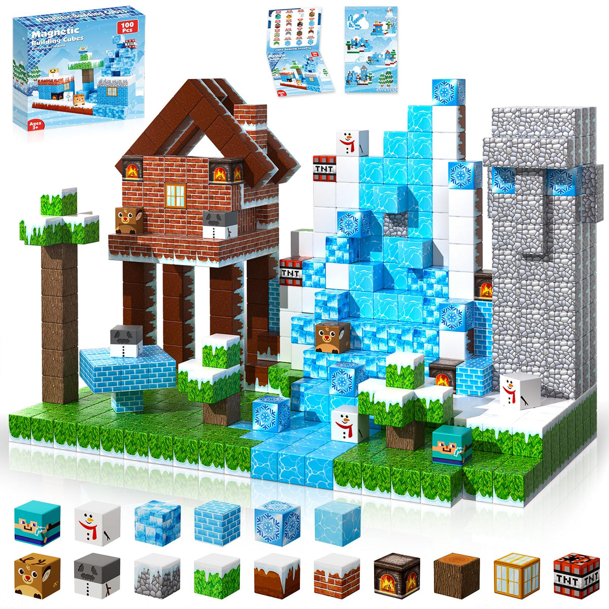 ToyUnited Magnetic Blocks - 100PCS Magnetic Building Blocks Glacier Castle, STEM Montessori Sensory Toys for Toddlers Kids Boys Girls Ages 3 4 5 6 7 8 9 10+ Holiday Birthday Gifts