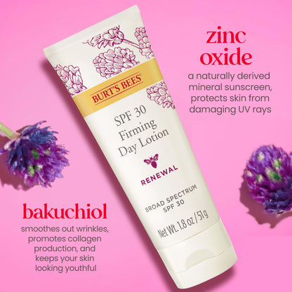 Burt's Bees Renewal SPF 30 Firming Day Face Lotion (1.8 oz) - Natural Retinol Alternative (Bakuchiol) Sunscreen
