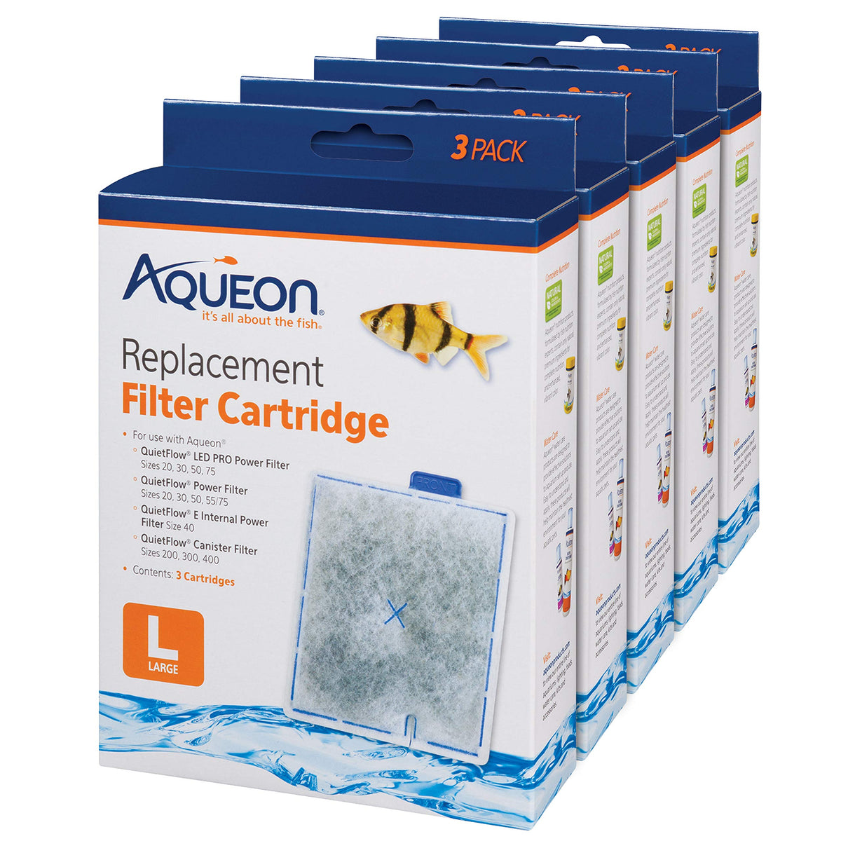 Aqueon Aquarium Fish Tank Replacement Filter Cartridges, Large - 3 Pack - Fish tank filter cartridge with activated carbon, rinse-install tab, change every 4 weeks, fits canister filter 200-400