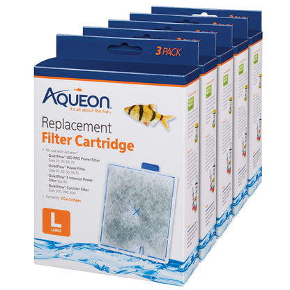 Aqueon Aquarium Fish Tank Replacement Filter Cartridges, Large - 3 Pack - Fish tank filter cartridge with activated carbon, rinse-install tab, change every 4 weeks, fits canister filter 200-400
