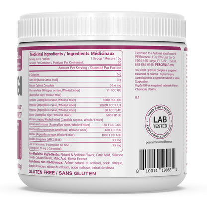 PEScience Complete-GI Gut Health Powder, Probiotics for Women and Men, Digestive Enzymes, Prebiotic Fiber, L Glutamine, Pepzin GI Zinc Carnosine - Raspberry Flavor, 30 Servings