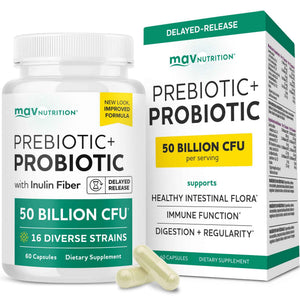 Prebiotics and Probiotics - 50 Billion CFU, 16 Probiotic Strains & Inulin Prebiotic Fiber - Delayed Release Capsules - Gut Health Support - Prebiotics and Probiotics for Women & Men - Non-GMO - 60 Ct