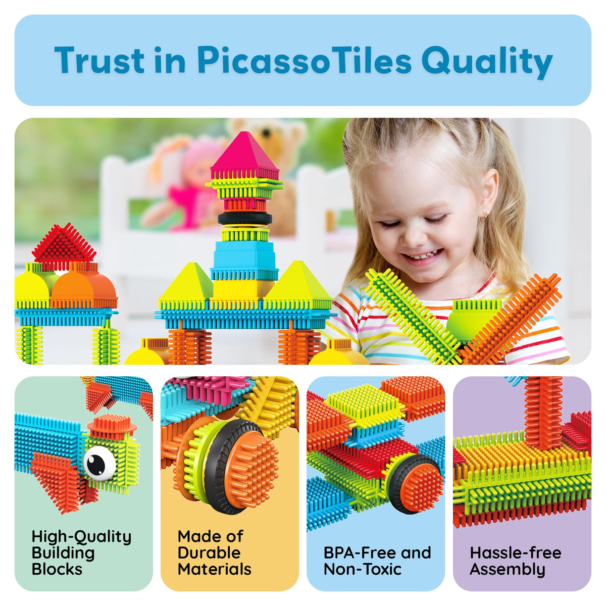 PicassoTiles 240pcs Hedgehog Interlocking Building Shape 3D Blocks, STEAM Educational, Creative, Fun Construction Playset, Sensory Toy Gift for Preschool and Kindergarten Kids, Ages 3 and Up, PTB240