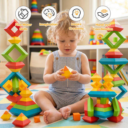 32-Piece Building Blocks Set, Montessori Pyramid Stacking Toys for Kids