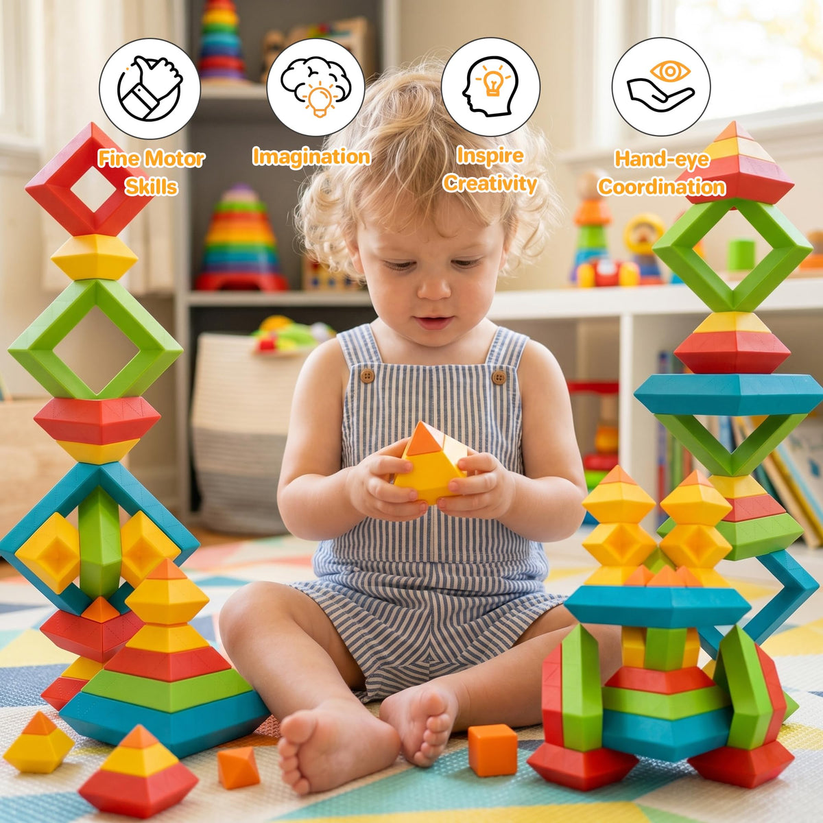 TEANXU 64-Piece Building Blocks Set, Pyramid Stacking Toys for Toddlers