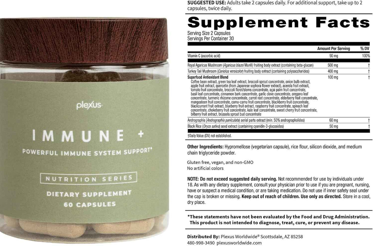 Plexus Immune + 60 Capsules - Nutrient blend with DHA, choline, lutein & prebiotic fiber - suitable for kids 2+