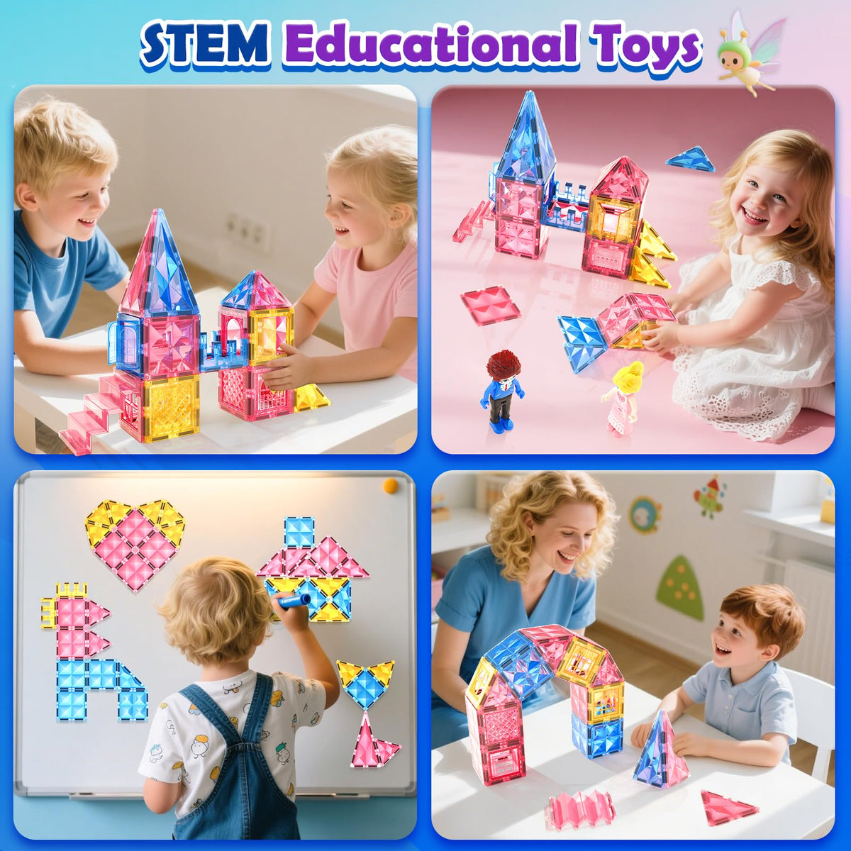 Soyee Diamond Magnetic Tiles Magnet Building Blocks - Princess Castle Toys for Girls & Boys Age 3-8 Birthday Present 5 6 7 8 9 10 Year Old Gifts for Kids Classroom