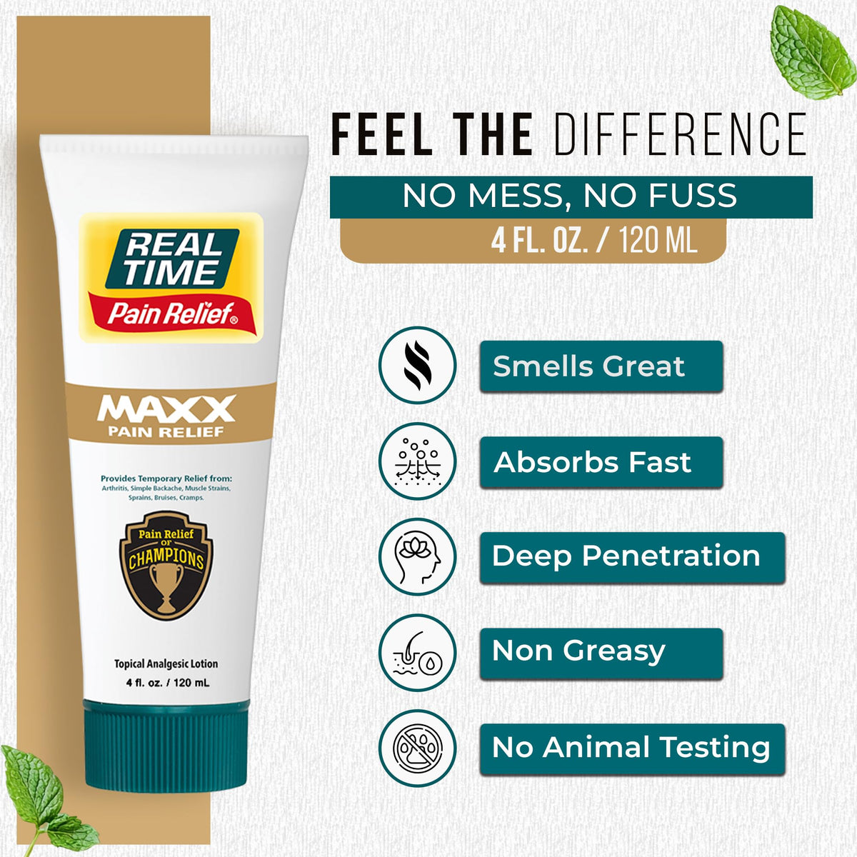 Real Time Pain Relief MAXX 4oz Tube | 18 Natural Ingredients: Arnica, Menthol & Peppermint | Maximum Strength Muscle Pain Relief Lotion for Arthritis, Hands, Ankles, Back, Shoulders, Knees & Joints