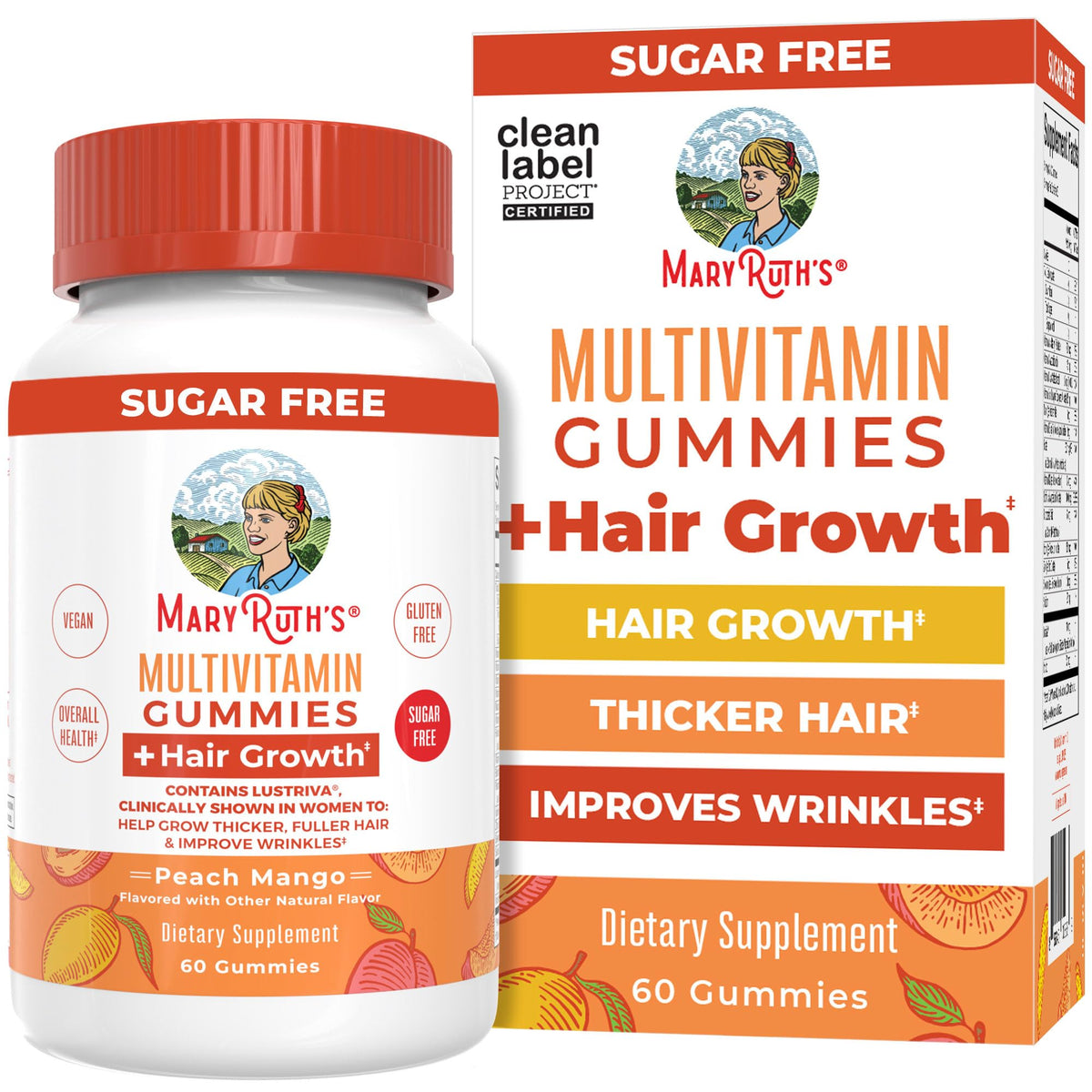 MaryRuth's Multivitamin + Hair Growth Gummies - with Lustriva - Biotin 10000mcg - B Vitamins - Formulated for Thicker Hair, Wrinkles, Fine Lines, Skin Care - Ages 18+ - 30 Servings