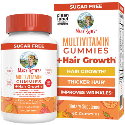 MaryRuth's Multivitamin + Hair Growth Gummies - with Lustriva - Biotin 10000mcg - B Vitamins - Formulated for Thicker Hair, Wrinkles, Fine Lines, Skin Care - Ages 18+ - 30 Servings