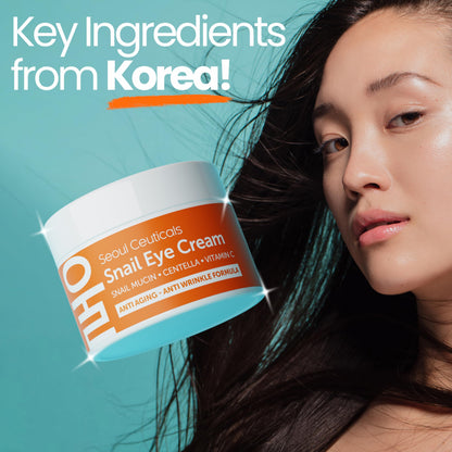 SeoulCeuticals Snail Mucin Eye Cream – 97.5% Snail Filtrate Korean Anti-Aging Under Eye Treatment 0.5 oz