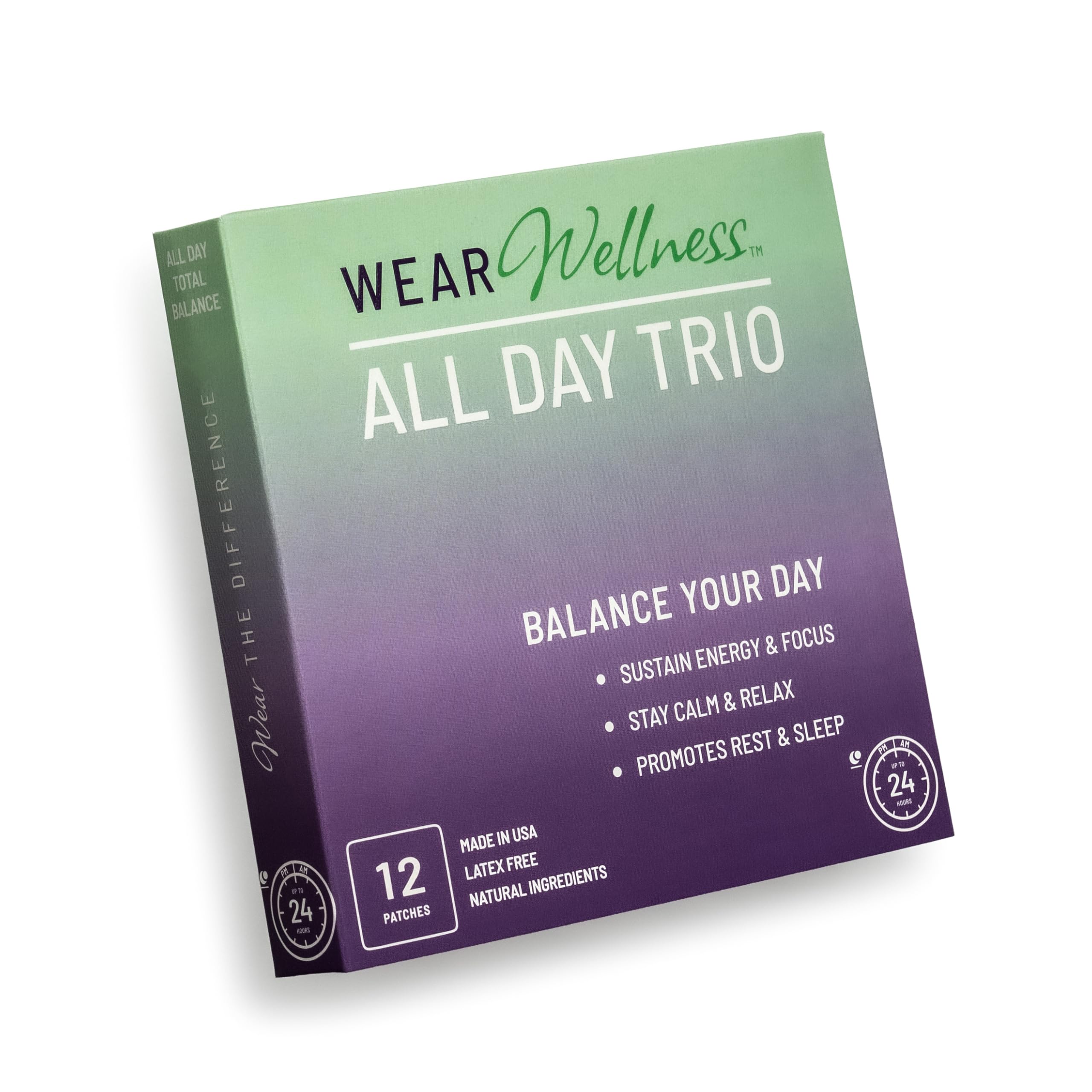 Wear Wellness All Day Trio - Unwind, Drift & Clarity Film Patches - Topical Patches for Calm, Focus & Sleep Support - Long-Lasting Effect – 12 Pack