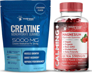 WELLNESS LABSRX Creatine Gummies 5000mg - Magnesium Glycinate Gummies 1000 mg - Bundle