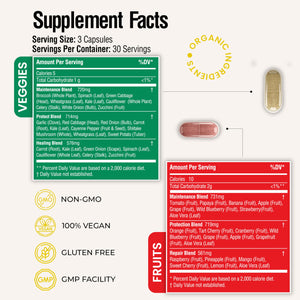 Fruits and Veggies Whole Produce Dietary Supplement with Superfood Fruits and Vegetables for Men, Women and Kids, 90 Fruit Capsules, 90 Veggie Capsules - 1 Set NATURAL GREENSBuy Supplements Australia