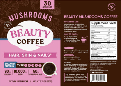 Venture Pal Mushroom Coffee, 12 Mushrooms, Focus & Digestion, 40 Servings - 12 Adaptogenic Mushrooms with Lion's Mane, Cordyceps, Reishi, Turkey Tail, Ashwagandha & Probiotics, Low Caffeine & Calories
