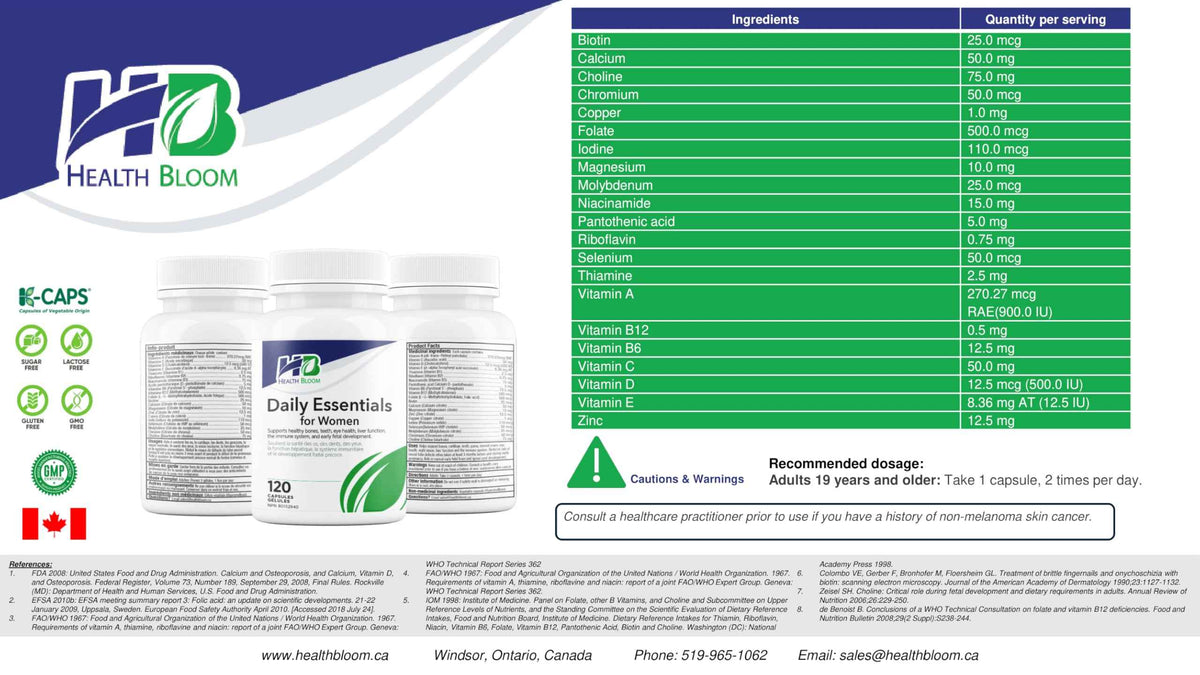 Daily Essentials for Women - 120 Capsules - Health Bloom - Vitamins and Minerals Capsules