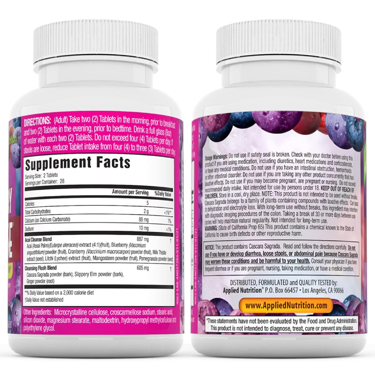 Applied Nutrition 14-Day Acai Berry Cleanse - 56 Tablets, Pack of 5 - Weight-Loss Support Flush + Milk Thistle - 140 Total Servings