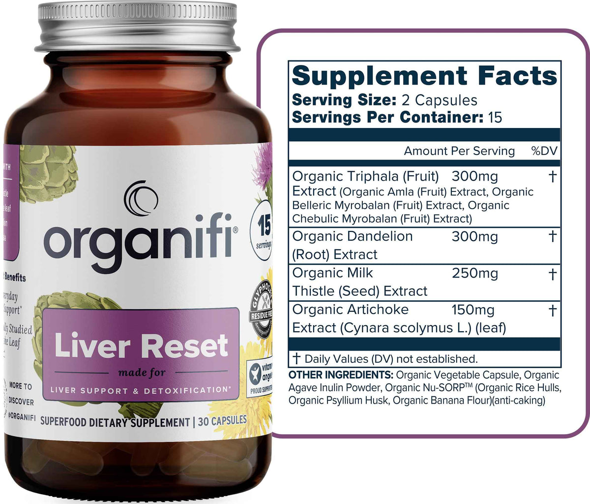 Organifi - Liver Reset - Liver Detox - Digestive and Immune Support - Promotes Cellular Energy Production, 30 Capsules