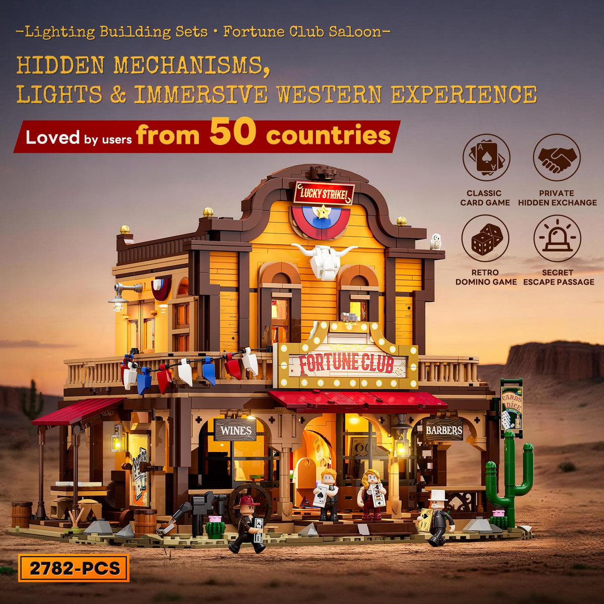 Lumibricks Western Fortune-Club-Saloon Lighting Building Set, 2782 Pcs