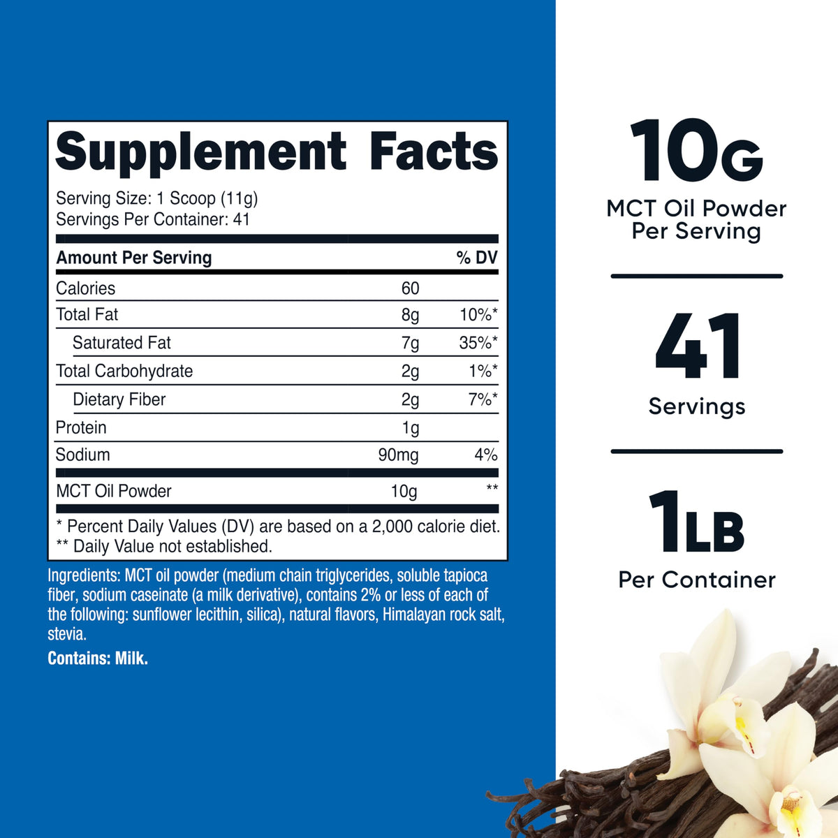 Nutricost Premium MCT Oil Powder (Vanilla) 1 LB, Zero Net Carbs, GMO-Free