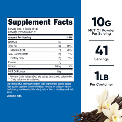 Nutricost Premium MCT Oil Powder (Vanilla) 1 LB, Zero Net Carbs, GMO-Free