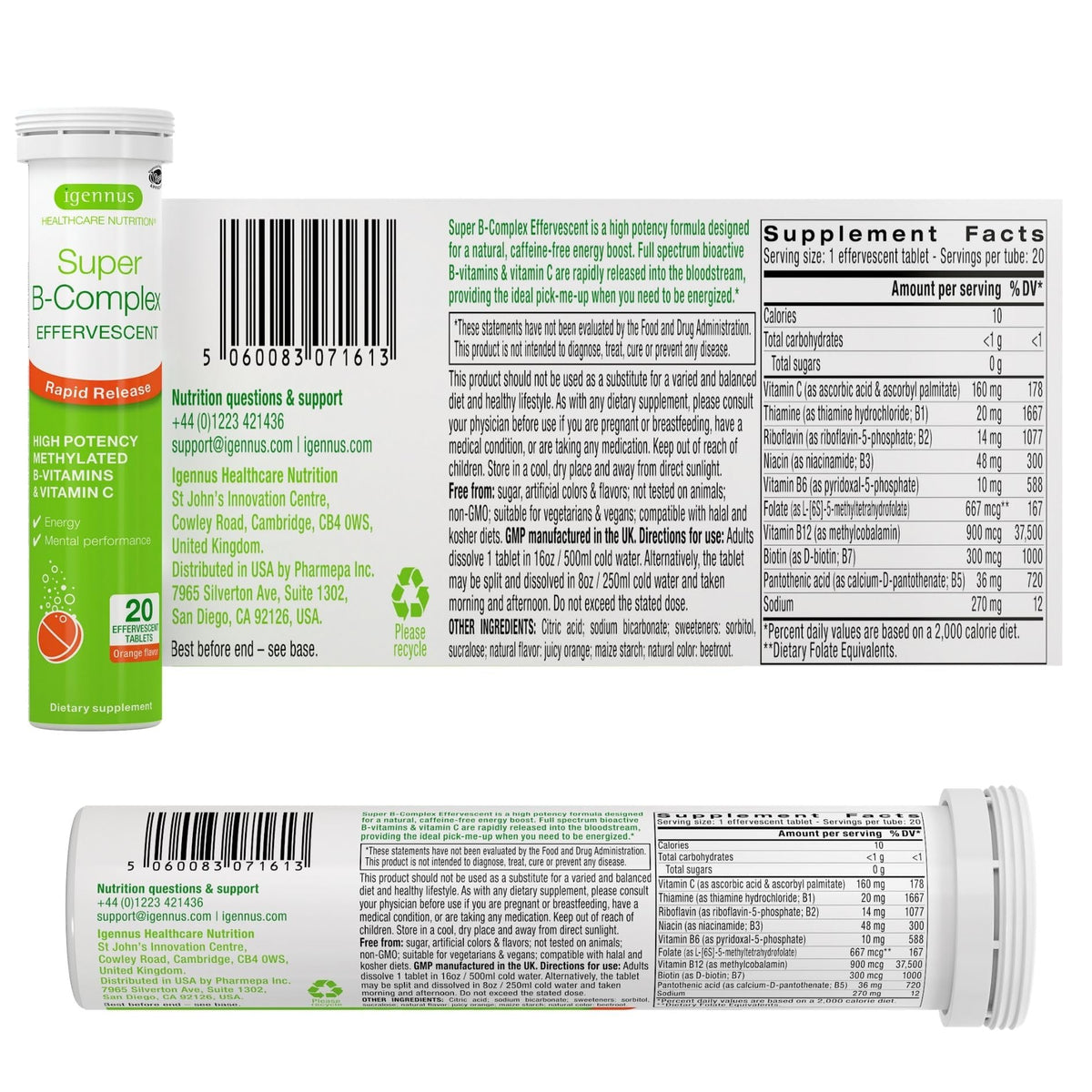 Igennus High Absorption Super B-Complex Methylated & Active B Vitamins - Sustained Release, Clean Label, Energy, Mood & Cognitive Performance, Methylfolate & Methyl B12, Lab Verified, 60 Tablets