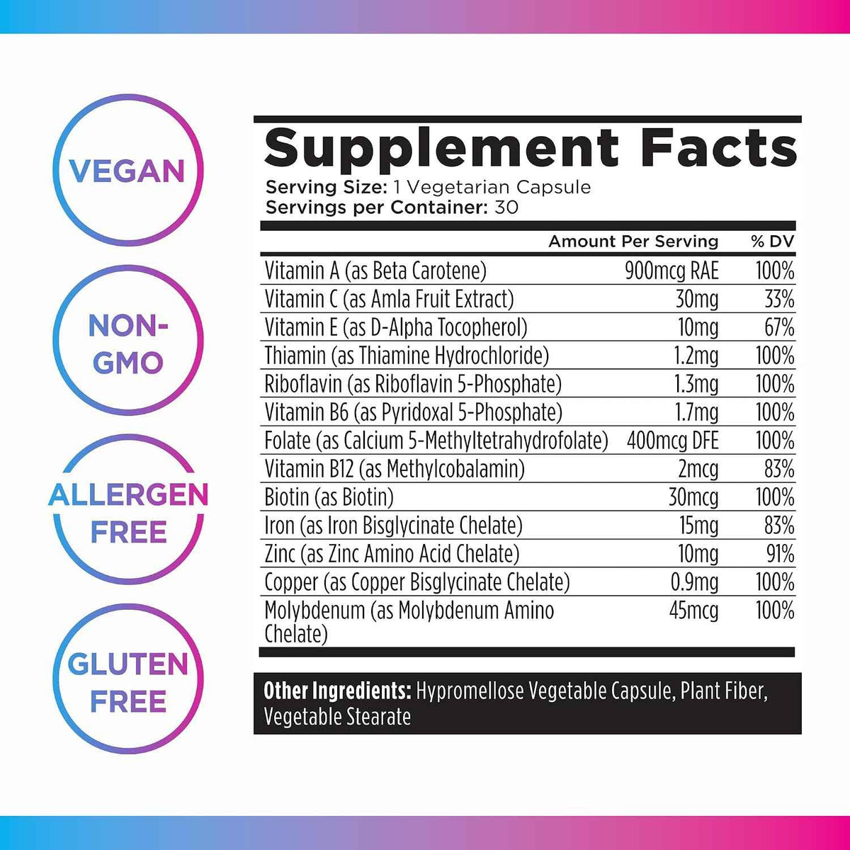 Livingood Daily Iron Supplement for Women & Men, Blood Support Formula with Chelated Iron, Methylated B12, Vitamin C, Zinc & Folate, Vegan, Non GMO, Gluten Free, Allergen Free, 30 Capsules