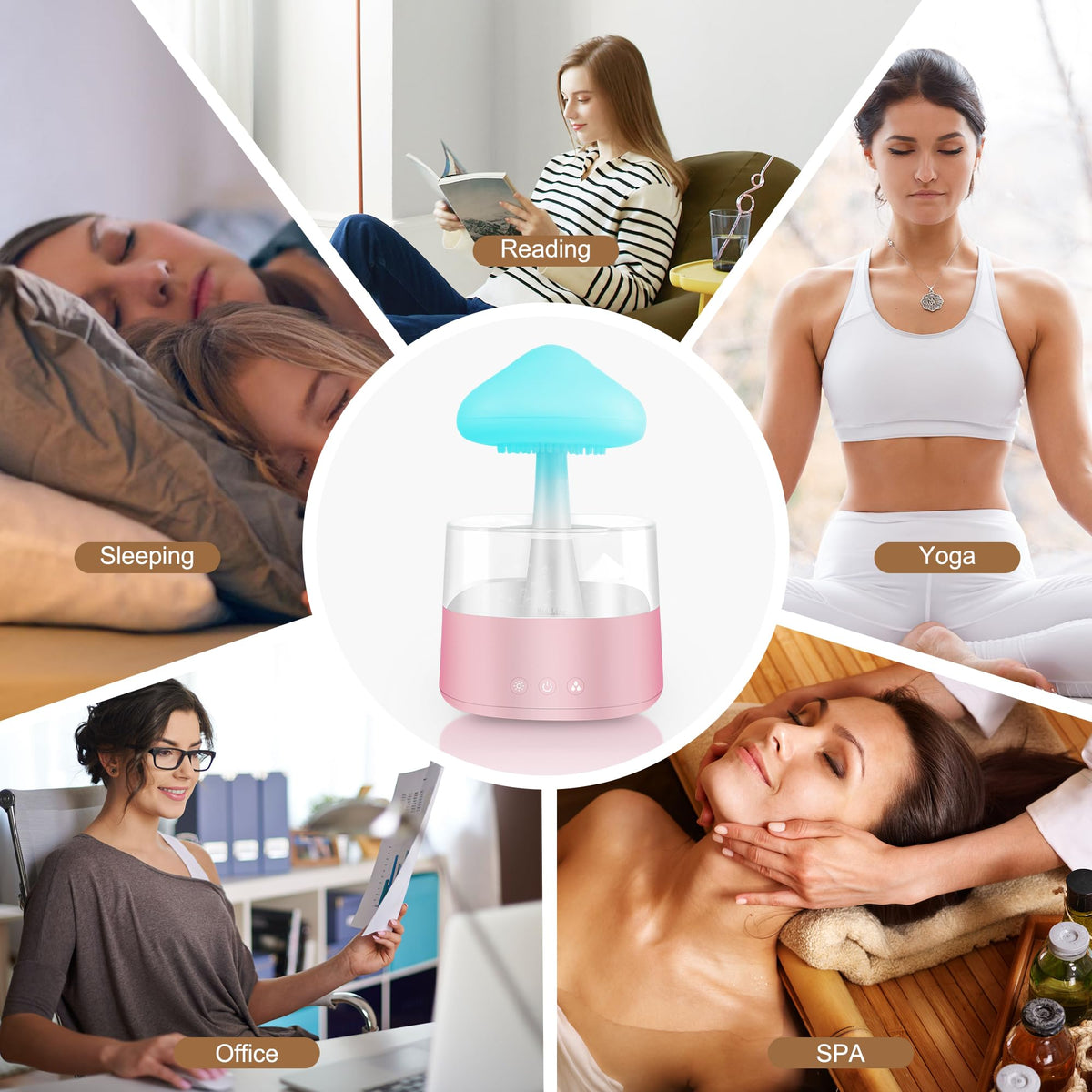 Rain Cloud Humidifier Water Drip, Mushroom Rain Cloud Diffuser, Raining Cloud Night Light
