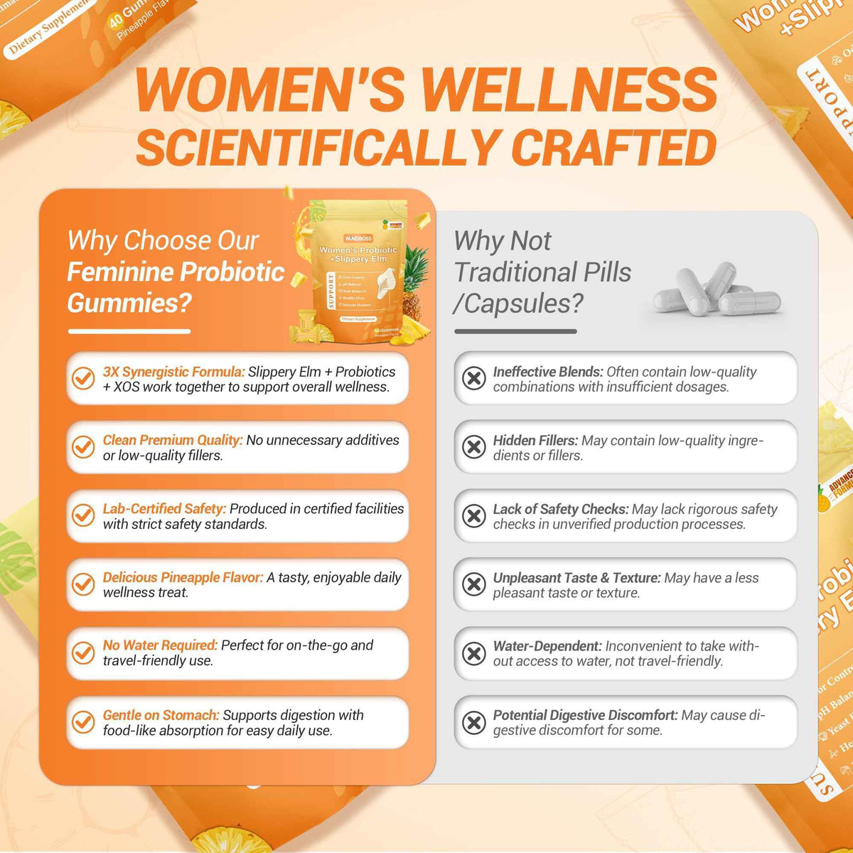 Her Juicy Womens Probiotic Gummies - Daily Feminine Care for Vaginal Health & Yeast PH Balance with Slippery Elm & Prebiotics - Supports Freshness & Balance - Individually Wrapped, 40 Gummies