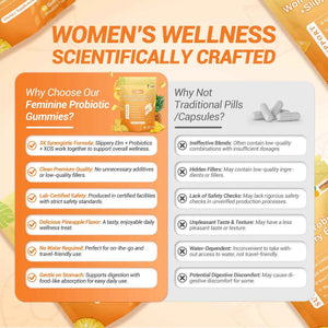 Her Juicy Womens Probiotic Gummies - Daily Feminine Care for Vaginal Health & Yeast PH Balance with Slippery Elm & Prebiotics - Supports Freshness & Balance - Individually Wrapped, 40 Gummies