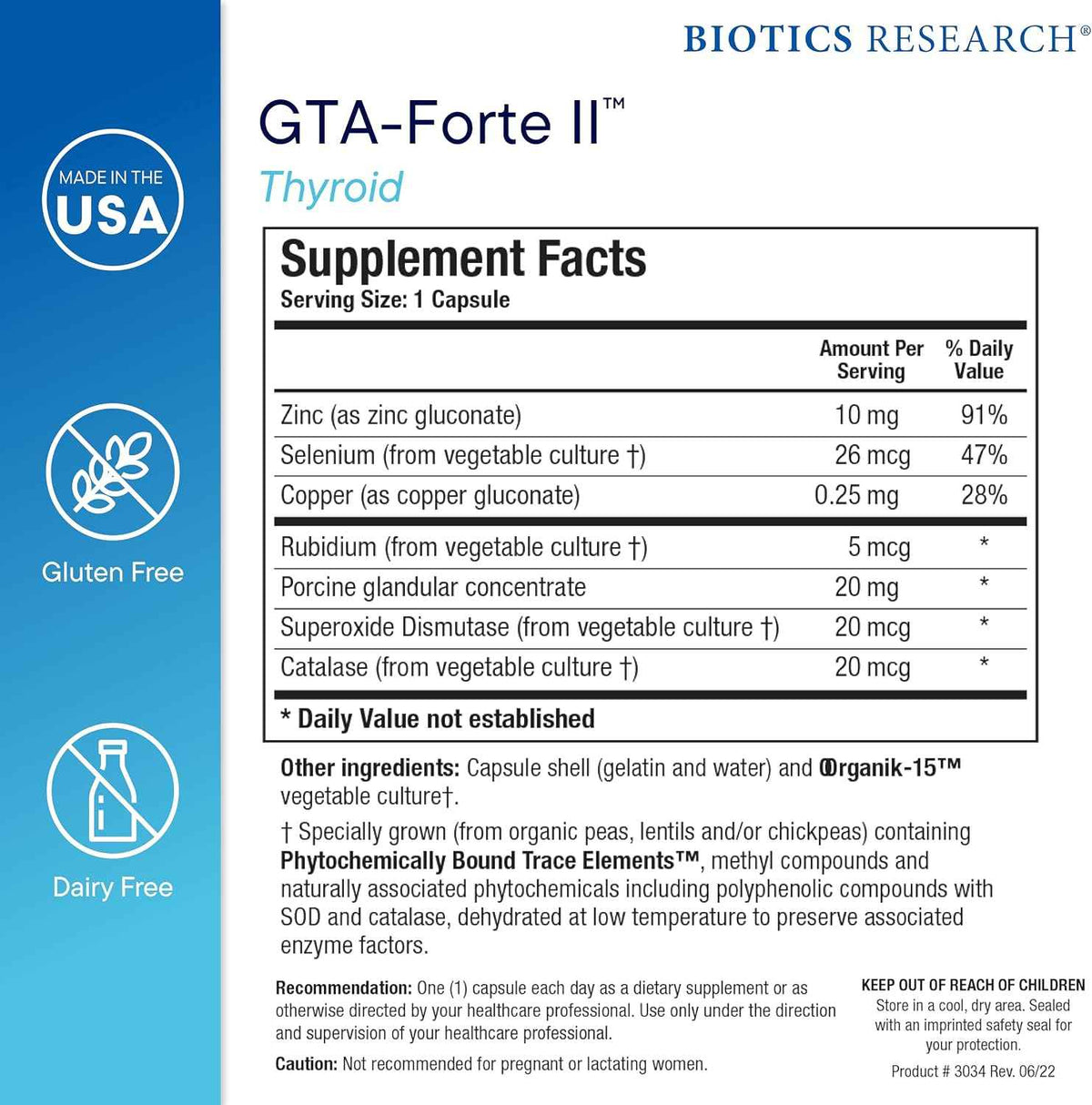 Biotics Research GTA Forte II Selenium Supplement with Zinc, Copper, Porcine Glandular & Rubidium, Endocrine Glands Support, Optimal Hormonal Balance, Phytochemically Bound Trace Elements 90 Capsules