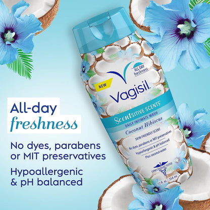 Vagisil Feminine Wash for Intimate Area Hygiene, Scentsitive Scents, pH Balanced and Gynecologist Tested