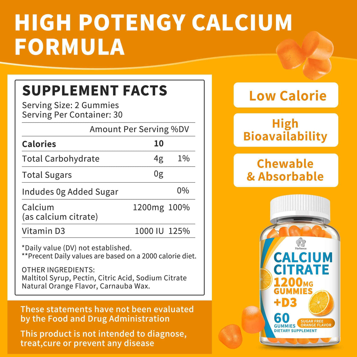 (3 Pack) Calcium Citrate 1200 mg Gummies with Vitamin D3, High Absorption Calcium Supplements for Women & Men, Sugar Free, Non-GMO, Gluten Free