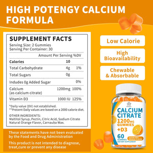 (3 Pack) Calcium Citrate 1200 mg Gummies with Vitamin D3, High Absorption Calcium Supplements for Women & Men, Sugar Free, Non-GMO, Gluten Free