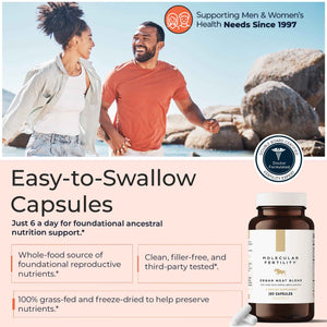 Molecular Fertility Beef Organ Complex - Pasture-Raised, Grass Fed Beef Liver, Brain, Heart, Spleen, Pancreas Blend, Healthy Hormone Balance and Fertility Supplement for Women and Men, 180 Capsules