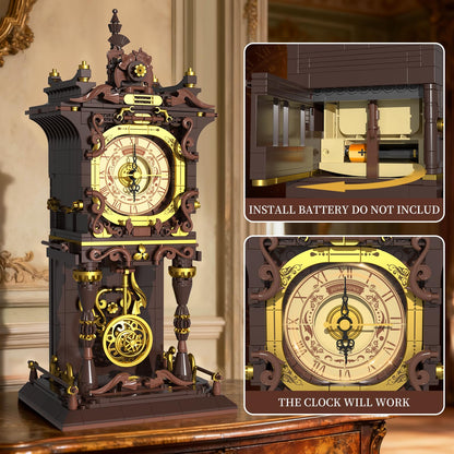 SHAREHB Vintage Swing Clock Building Blocks Set with Working Pendulum