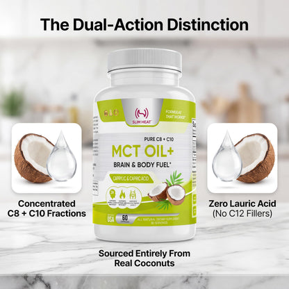 Slim Heat MCT Oil Capsules 2000mg - Pure C8 C10 Caprylic & Capric Acid Softgels, No Lauric Acid, Keto Coconut Fats Supplement for Energy Support, 60 Count (30-Day Supply)